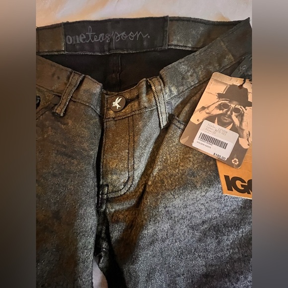One Teaspoon Golden Iggys/Matte Gold Skinny Jeans with Distressed Finish - Picture 3 of 6